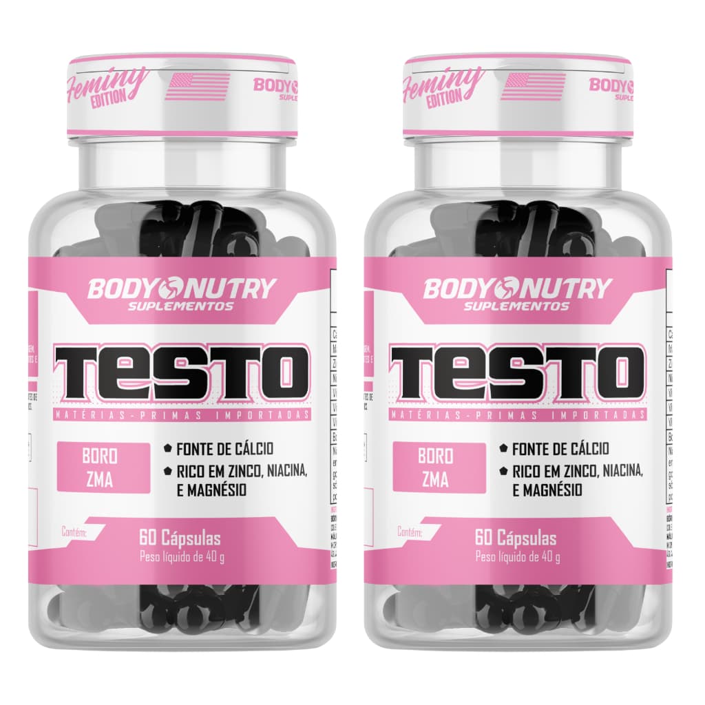 Kit 2x Testo feminy, 60 cáps - Body Nutry - Rico em Zinco, Magnésio, Boro, Vitamina B6, Acido Malíco