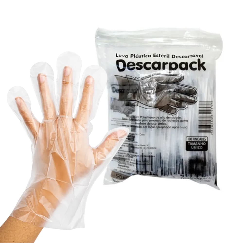 Luva Plástica Estéril Descartável Pct c/ 100 - Descarpack