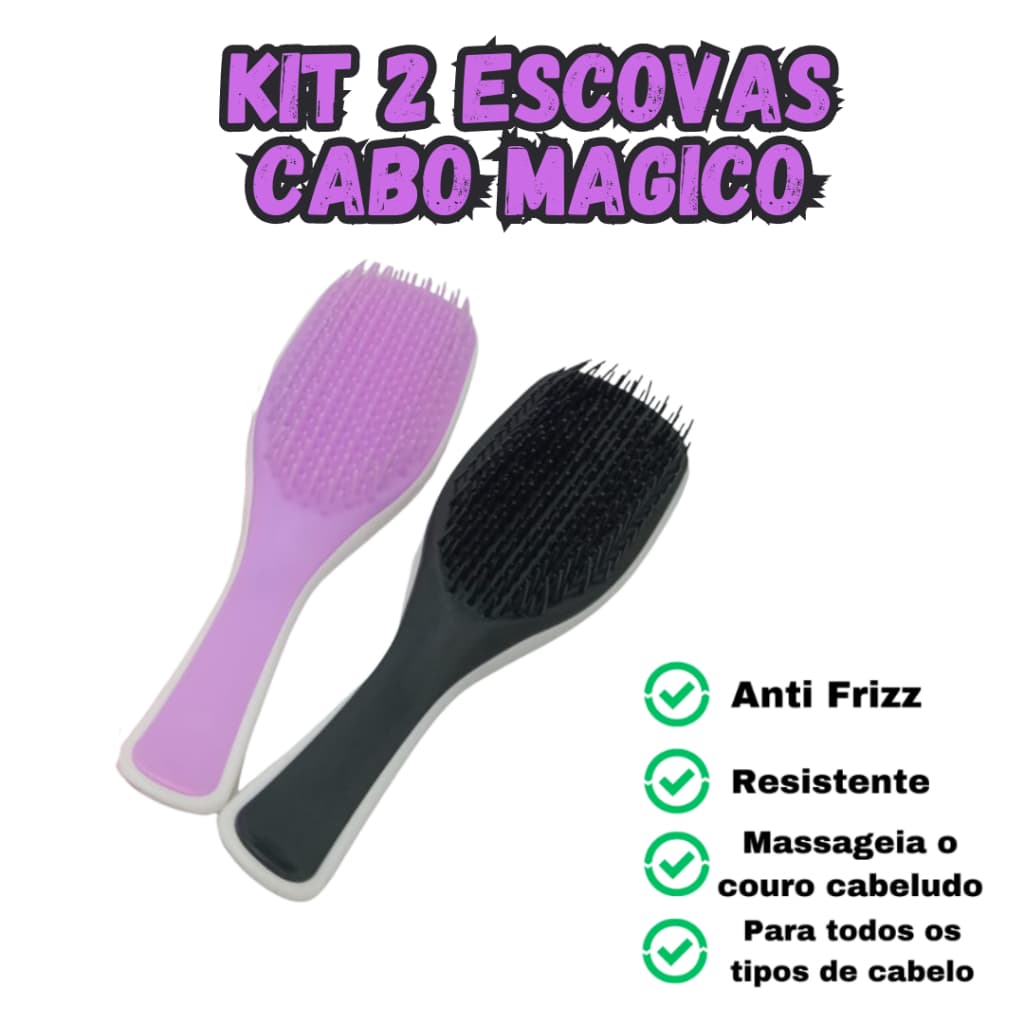 Kit 2 Escovas de Cabelo Cabo Magico - Anti Frizz