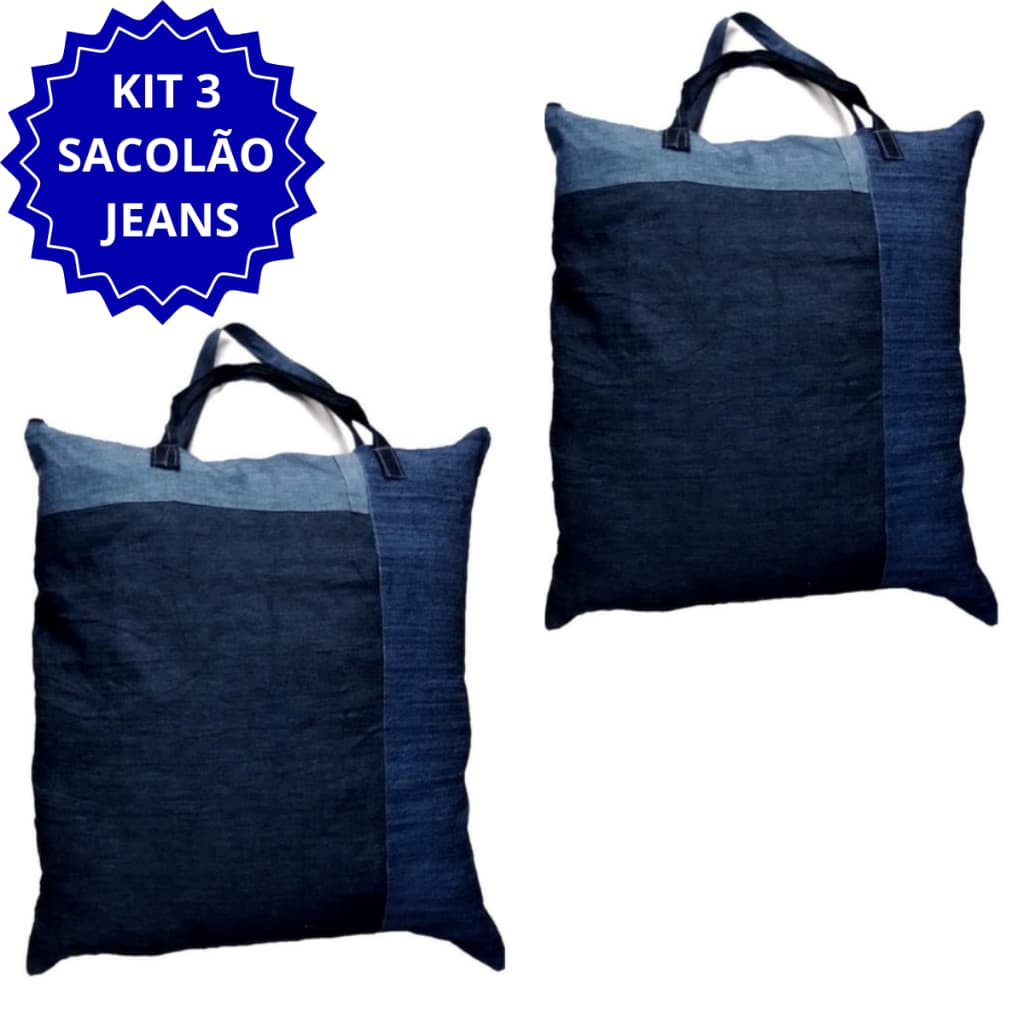 2 Bolsa Sacola Sacolão Jeans Grande Grossa Resistente Sacoleiro mudança viagem EXTRA GRANDE