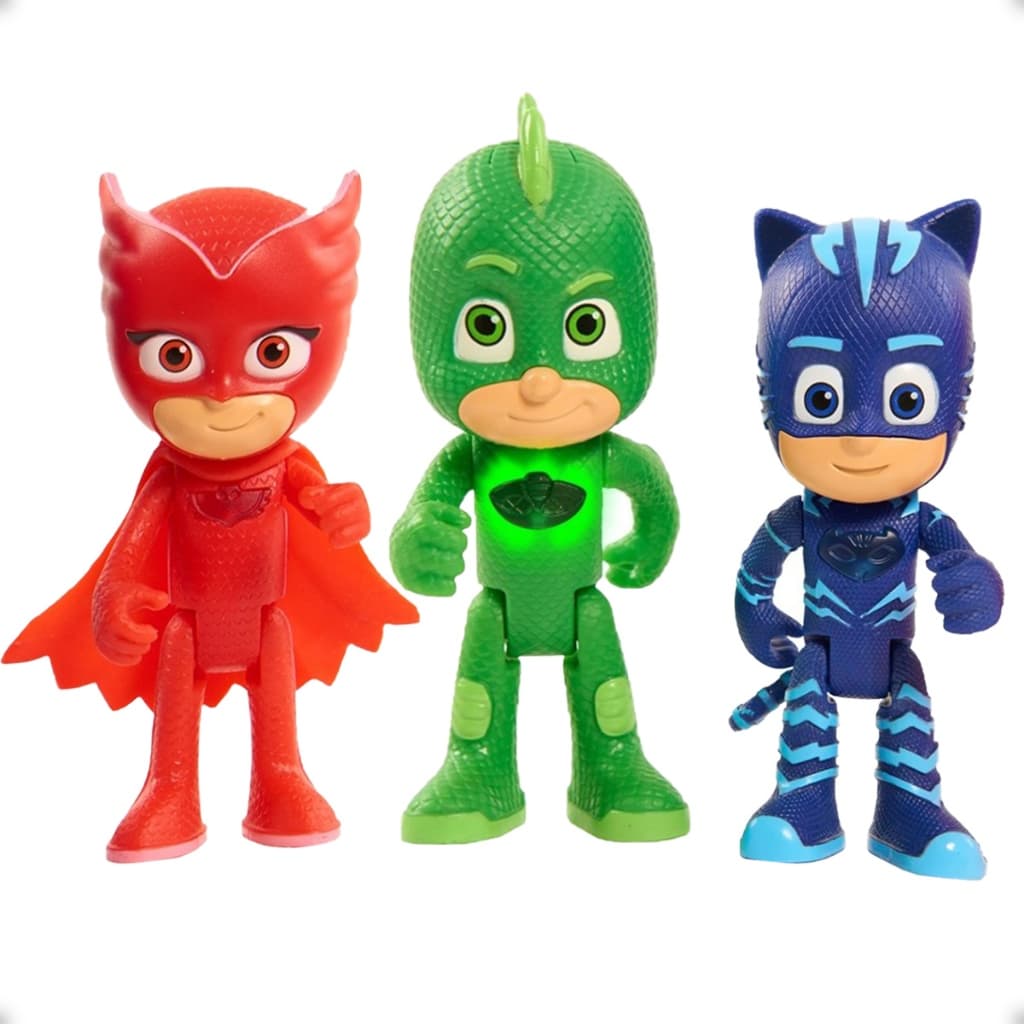 Kit 3 Bonecos Pj Masks 15cm Menino Gato Corujita Largatixo