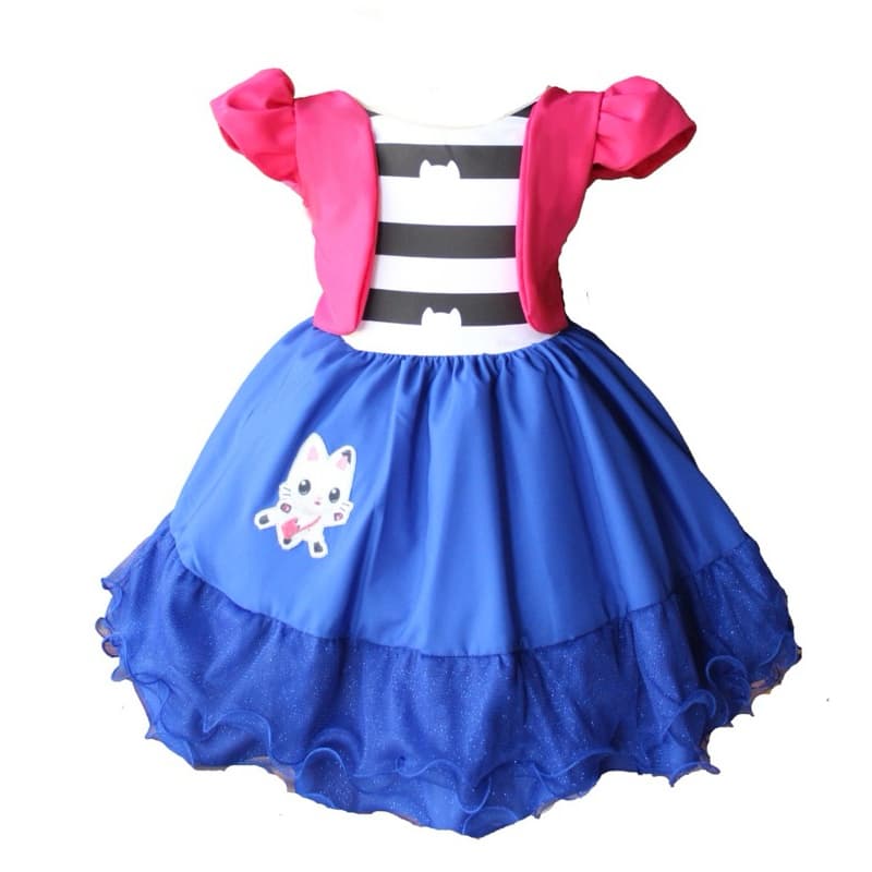 Vestido Infantil Casa Mágica Listrado Roupa Gabi com Tiara