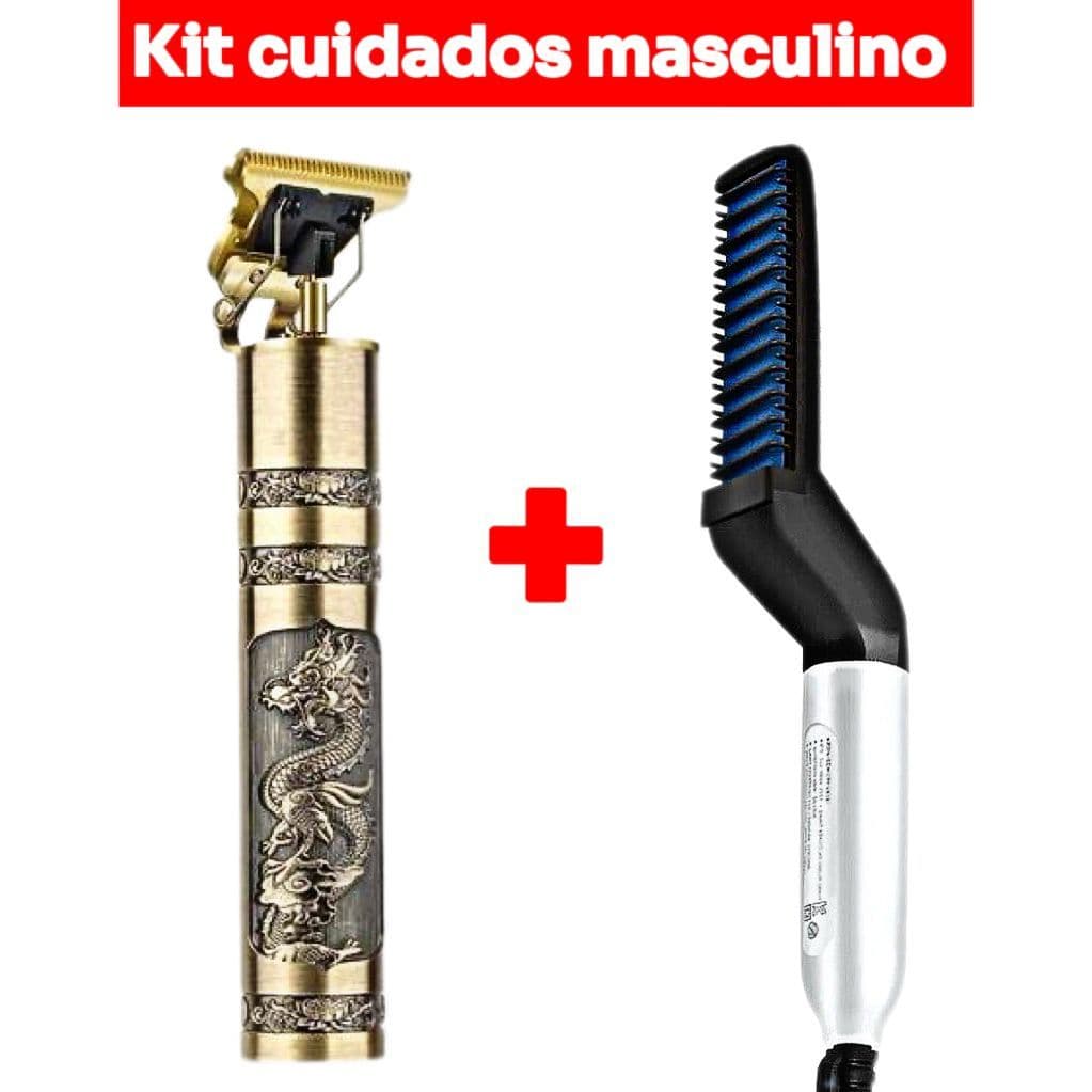 Kit Maquina cortar cabelo + Chapinha Modelador Portátil Masculino com Pente