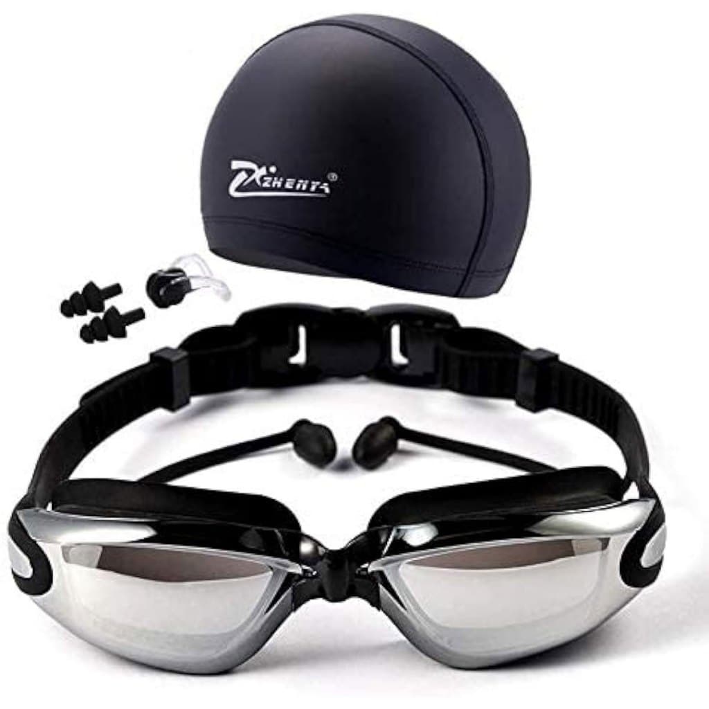 Óculos de Natação - Kit 5 em 1 com Proteção UV, Cor Preta e Óculos de Natação com Grau Disponível  | oculos natacao