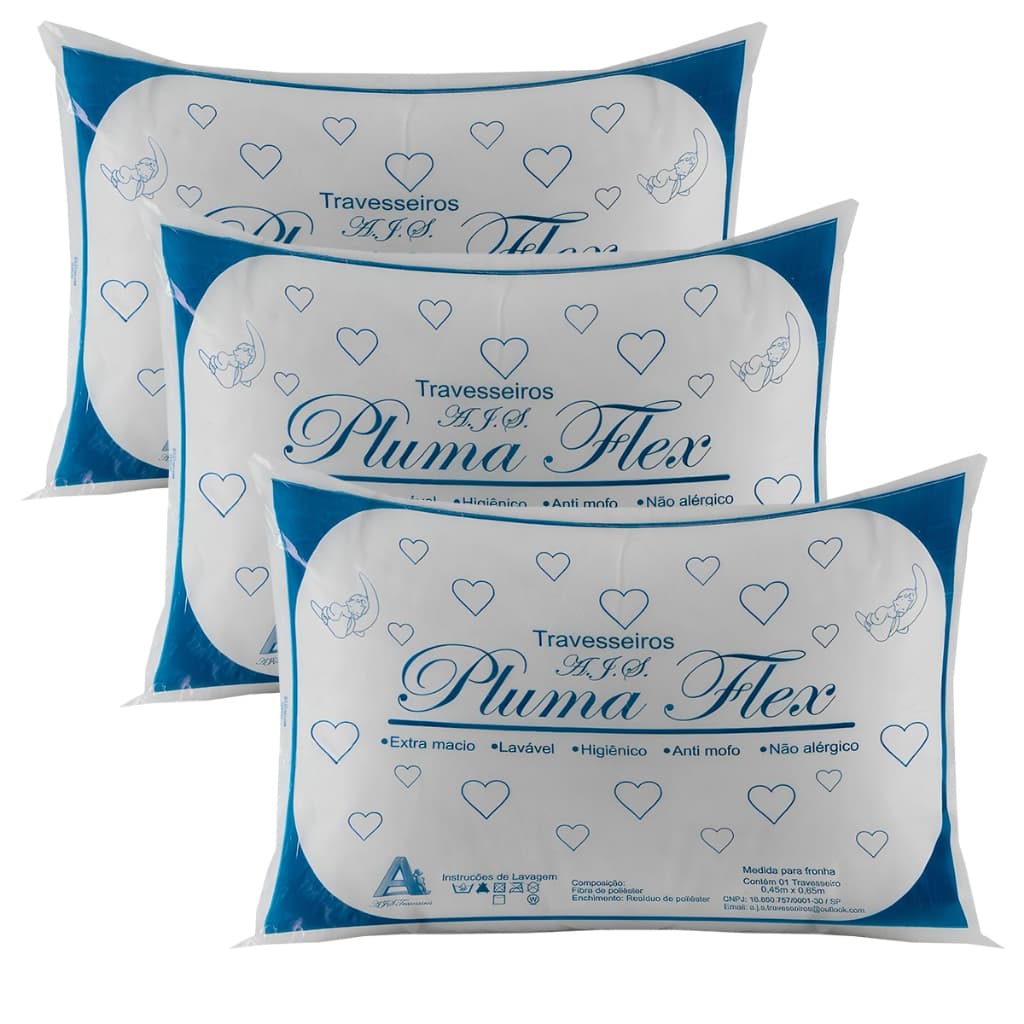 Kit com 3 Travesseiros Tnt de Manta Fibra Mista Macio Envio Imediato