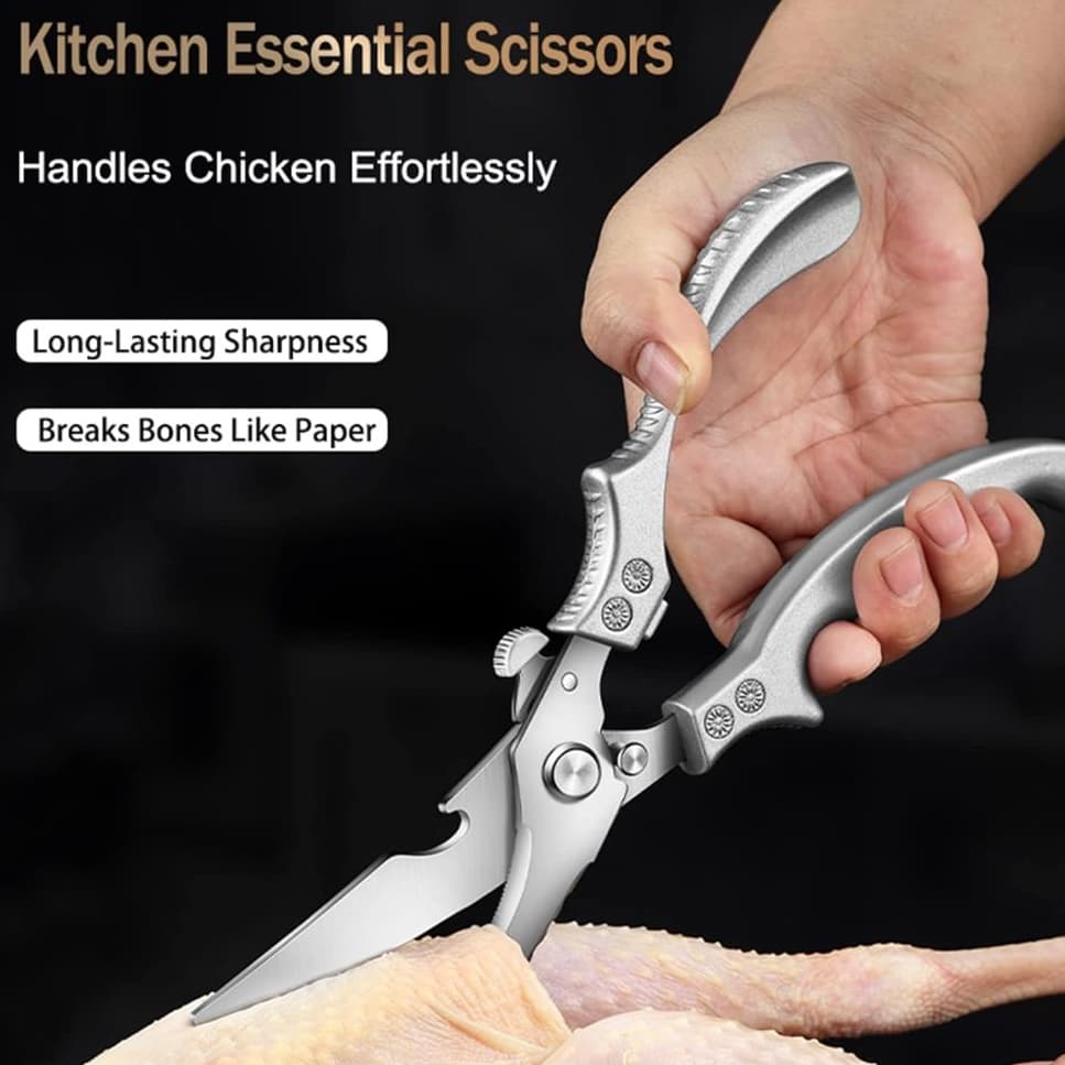 Tesoura Profissional de Cozinha Inox Frango Carnes Aves Pé Galinha - Multiuso - Cortador Descascador