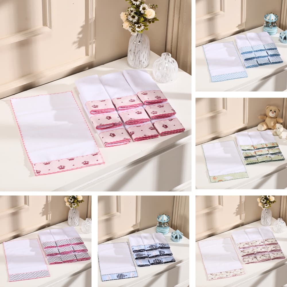 Kit 10 unidades Toalha de Ombro Babete Pano de Boca Paninho 100% Algodão Atoalhado Felpudo