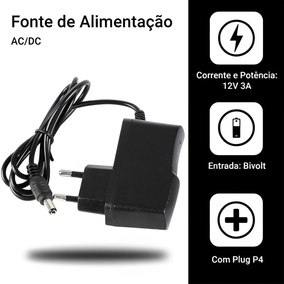 Fonte De Alimentaçao  12v Bivolt Para Fitas Led E Cameras Com Alta Autonomia E Performance