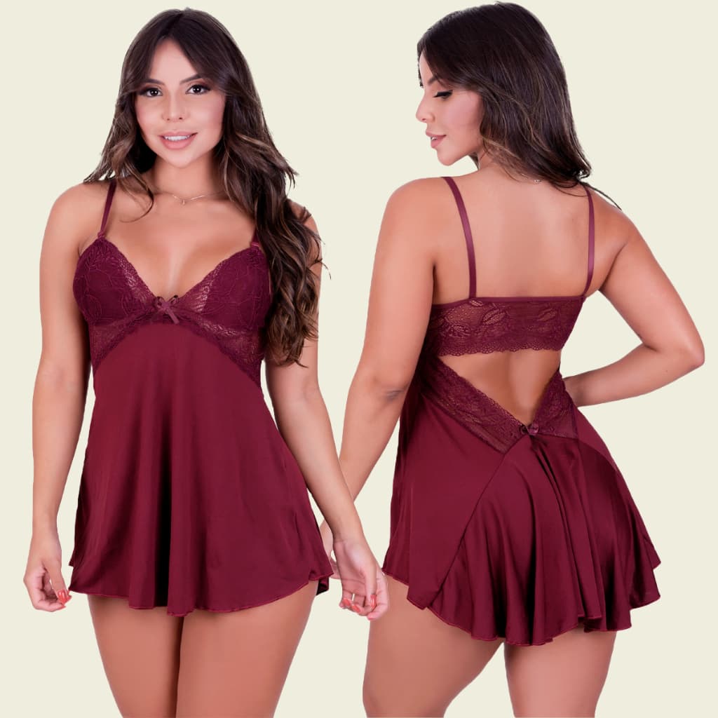 Camisola Sensual com Renda Decote Costas Roupa de Dormir Lindas Cores