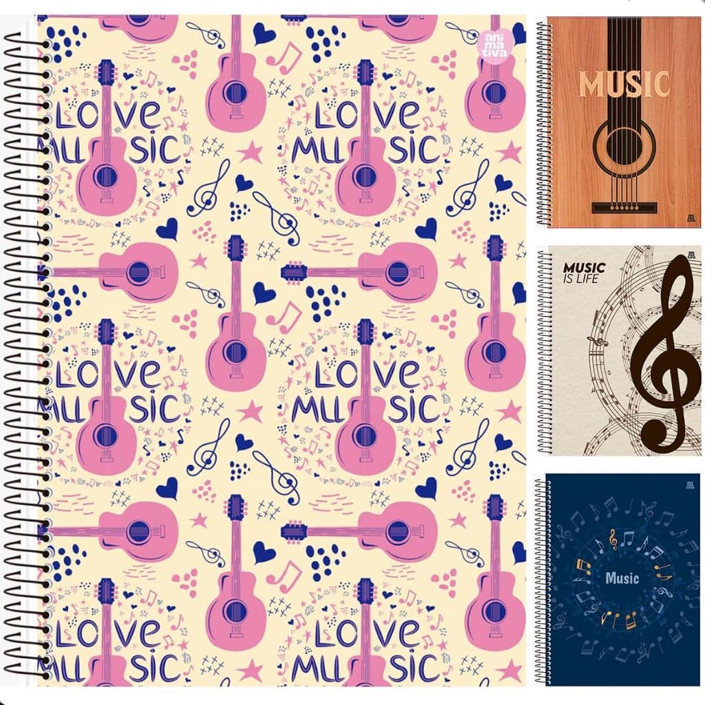 Caderno de Música Universitarios 80 Folhas Capa Dura 1 Materia Grande C/Pautas Escolar São Domingos