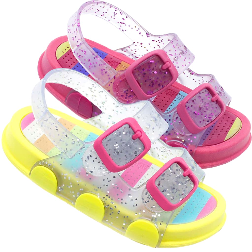 Sandália Papete Infantil Plugt Menina Confortável Play Glitter Calce Fácil Leve Antiderrapante