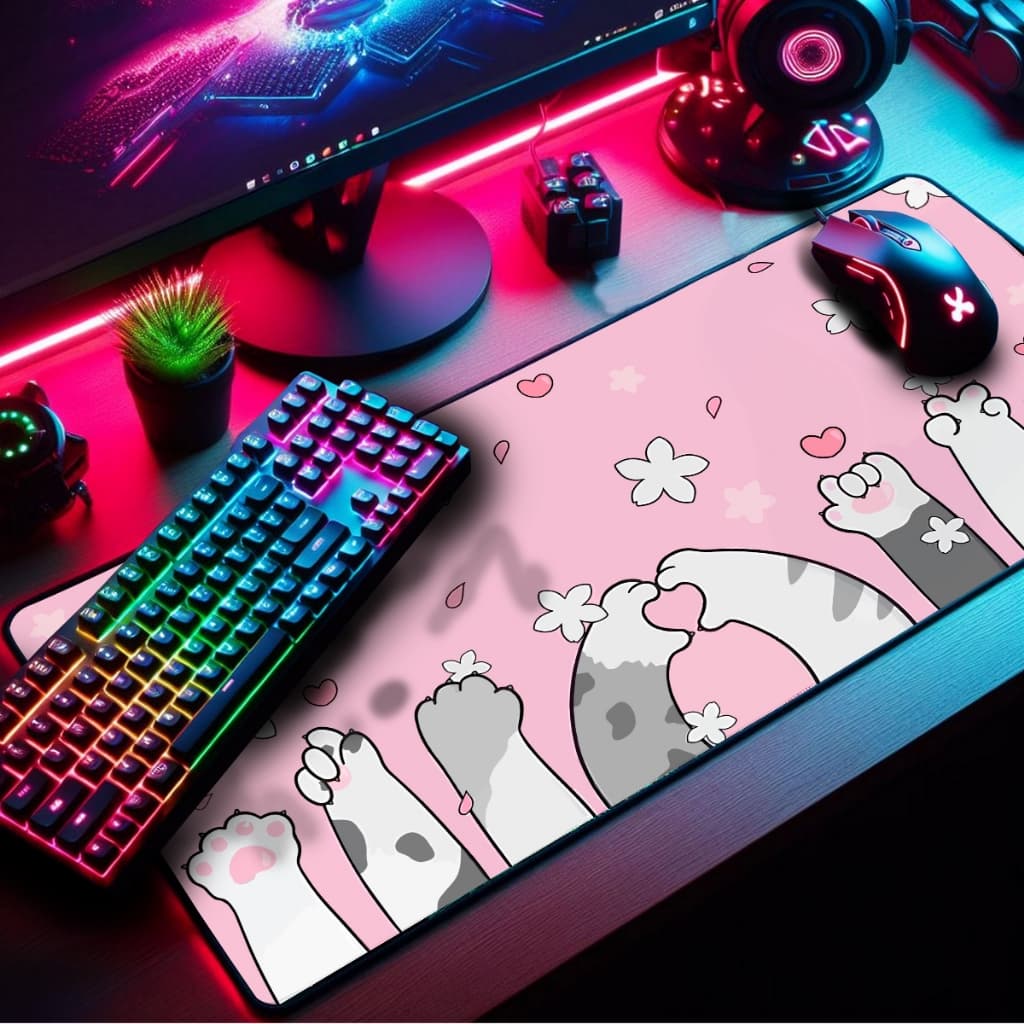 Mouse Pad Gamer Premium Extra Grande 90x55cm Borda Costurada Diversas Estampas Gatinhos