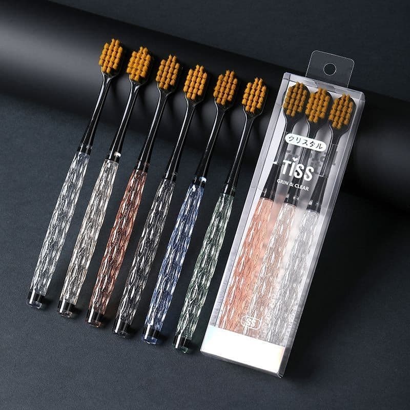 Kit3 escova de dentes antibacteriana com cerdas macias e cabo de cristal antibacteriana