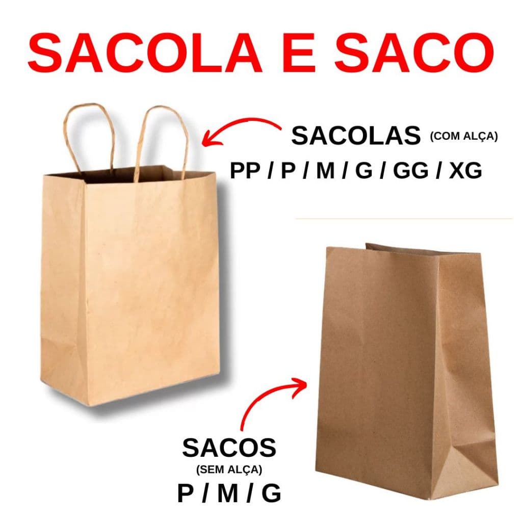 Sacola de Papel Kraft Pardo Natural PP P M G GG XG - 25 UNIDADES