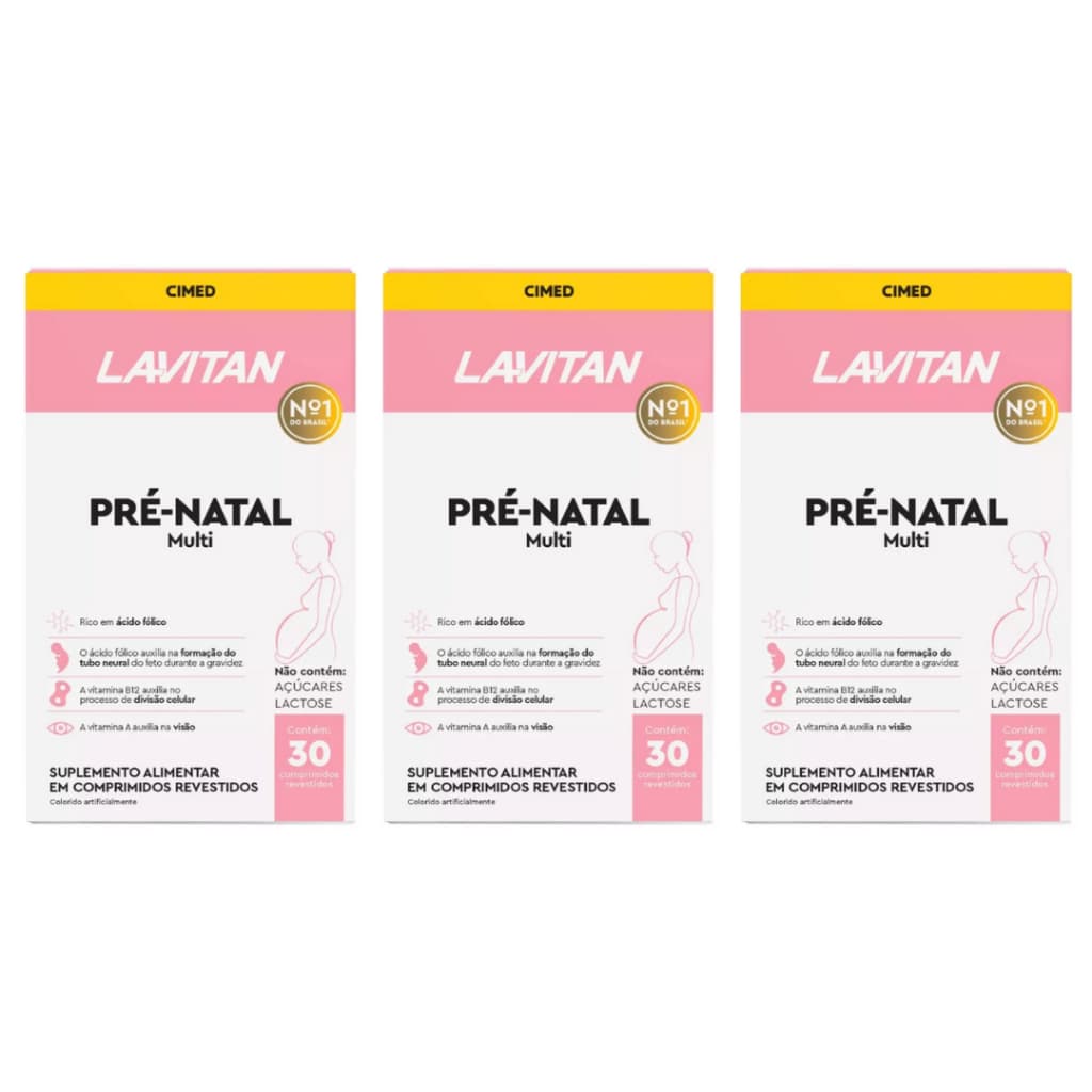 Kit 3x Multivitamínico Lavitan Pré Natal Mult Com 30 Cpm