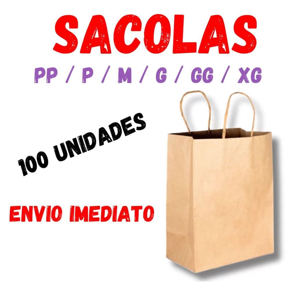 Sacolas Kraft de Papel 100 UNIDADES - Escolha o Tamanho PP P M G GG XG