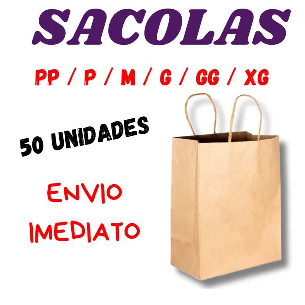 Sacolas Kraft 50 unidades escolha o tamanho PP P M G GG XG