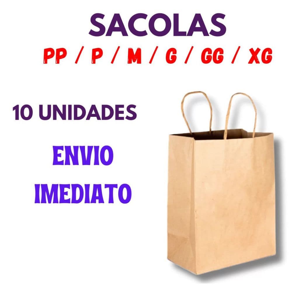 10 Sacola de Papel Kraft Tamanho PP P M G GG XG Bolsa