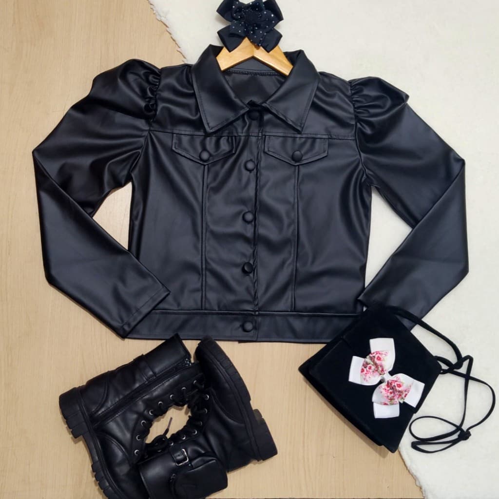 Jaqueta Infantil De Couro 4-16 Anos Modelo Feminino Moda Blogueirinha Couro Sintético