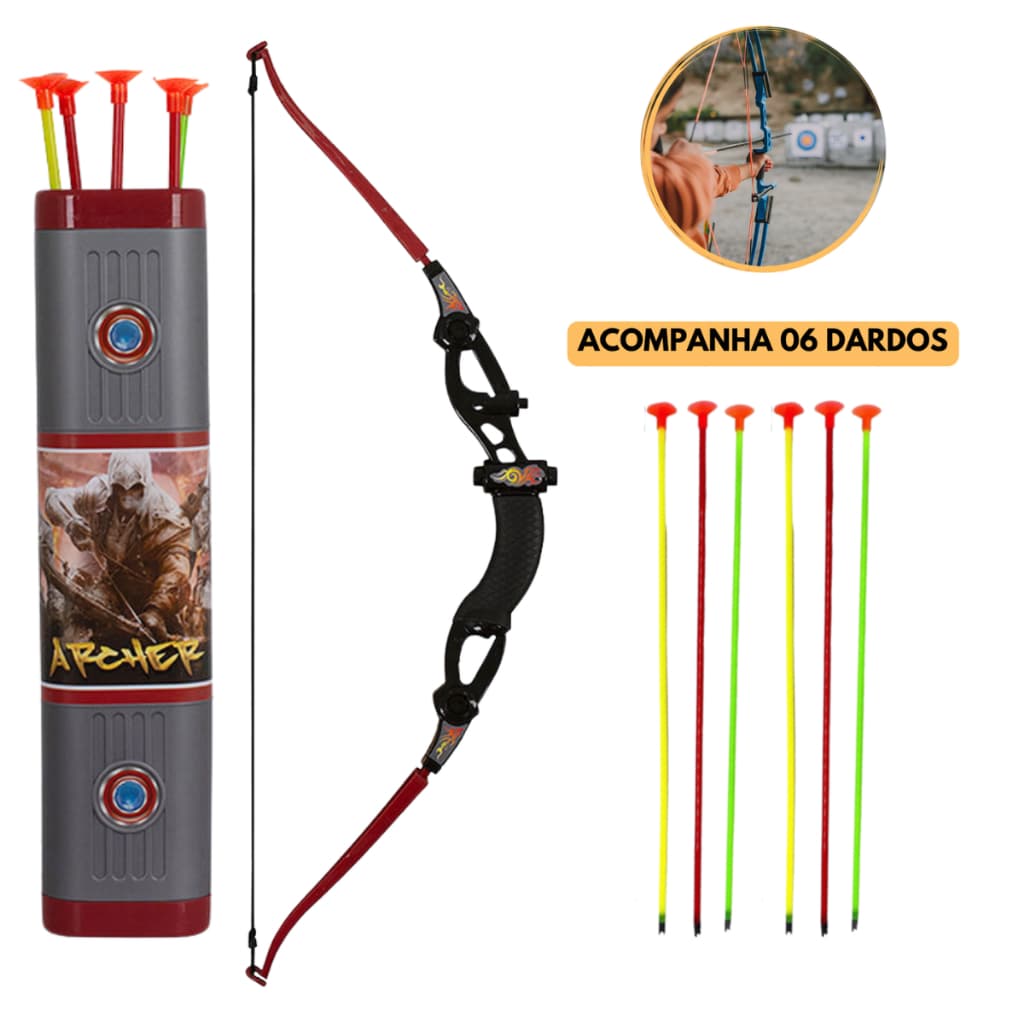 Arco E Flecha Europio Infantil Com Bolsa Aljava Lançador + Dardos