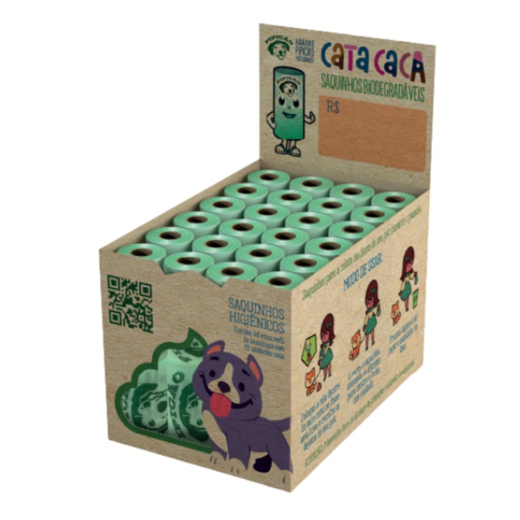 Display 48 Rolinhos de Saquinhos Biodegradáveis Cata Caca Refil Pipicão