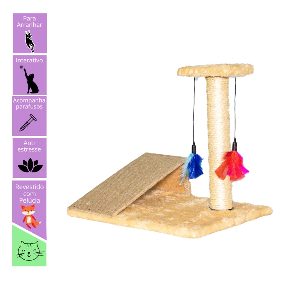 Brinquedo para Gato Arranhador com Pena e Rampa Poste Sisal