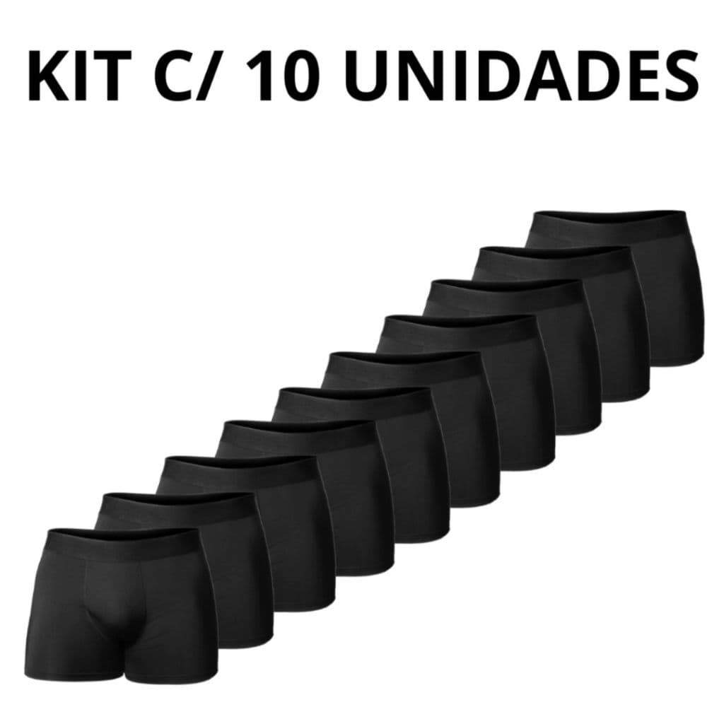 Kit Cueca Boxer Preta 10 Unidades, Original, Tecido Premiun