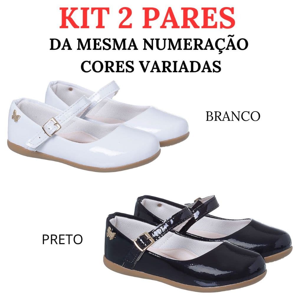 Kit 2 Pares Sapatilha Infantil Menina Verniz Lisa Confortável Boneca Moda Blogueirinha
