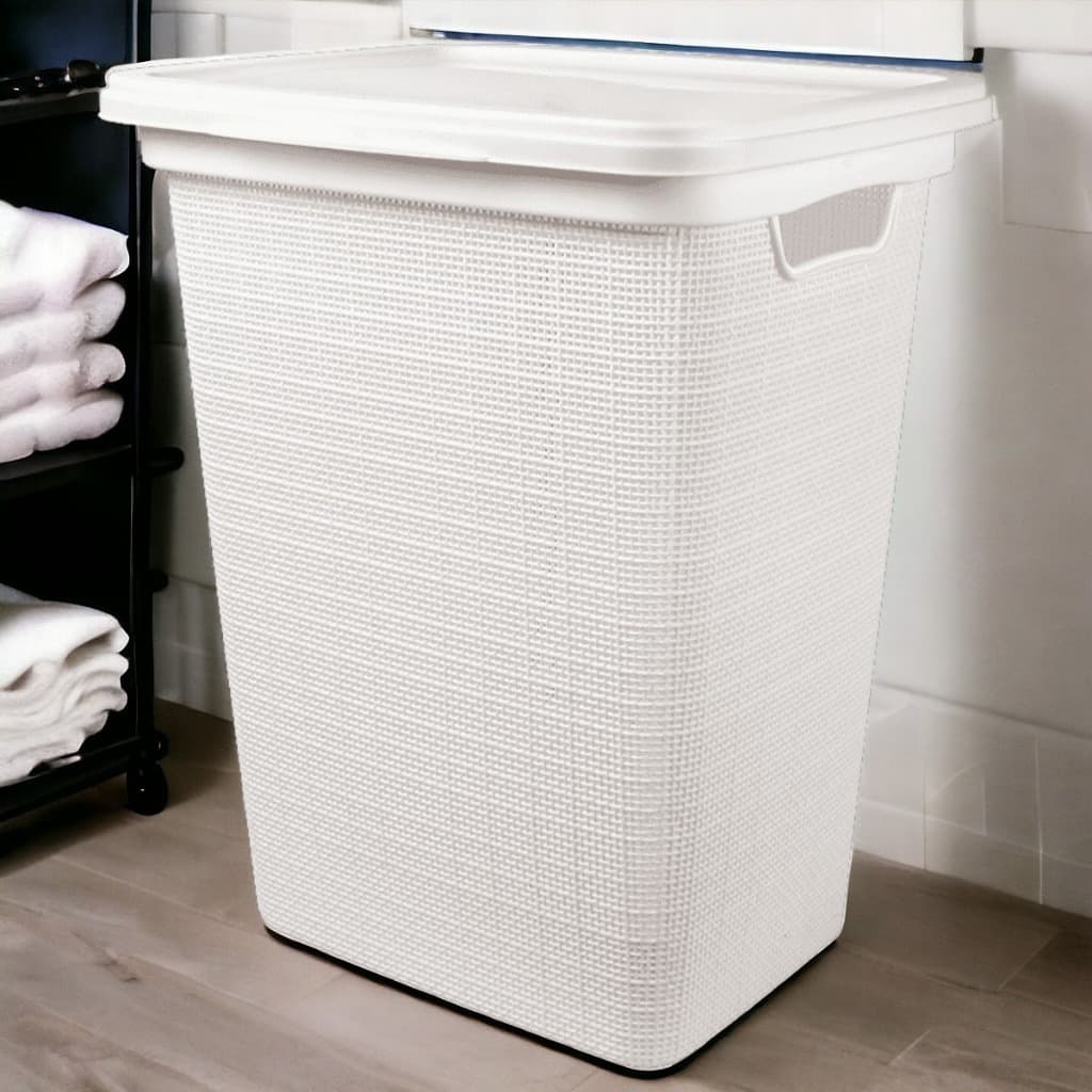 Cesto de Roupa Suja Organizador de 45 Litros com Tampa Textura Jutta Branco Jaguar