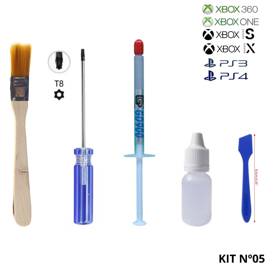 Kit Para Auxiliar Na Abertura e Limpeza De Ps3 Ps4 Xbox: Pasta Térmica Gd900 1g + Chave T8 + Pincel