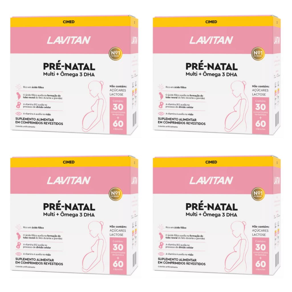 Kit 4x Lavitan Pré-natal Multivitamínico + Ômega 3 - 90 Cps