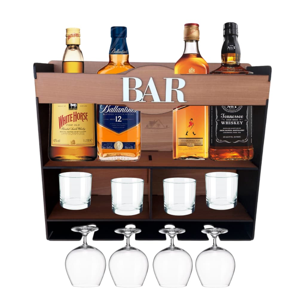 Bar Adega Barzinho De Parede Rústico Madeira Porta Garrafas De Vinhos Whisky Gin Bebidas Porta Taça Bar Decorativo