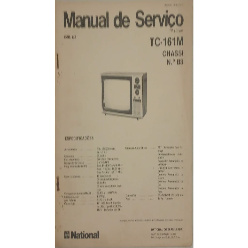 Manual De Serviço Tc-161m Chassi Nºb3