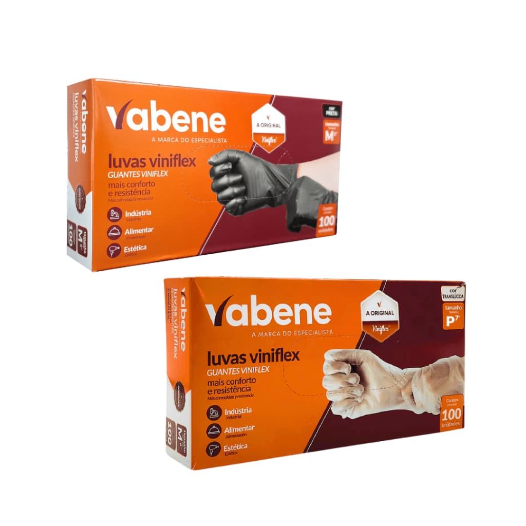 Kit c/2 Caixas de Luva Descartavel Viniflex com 100un - Preta e Transparente