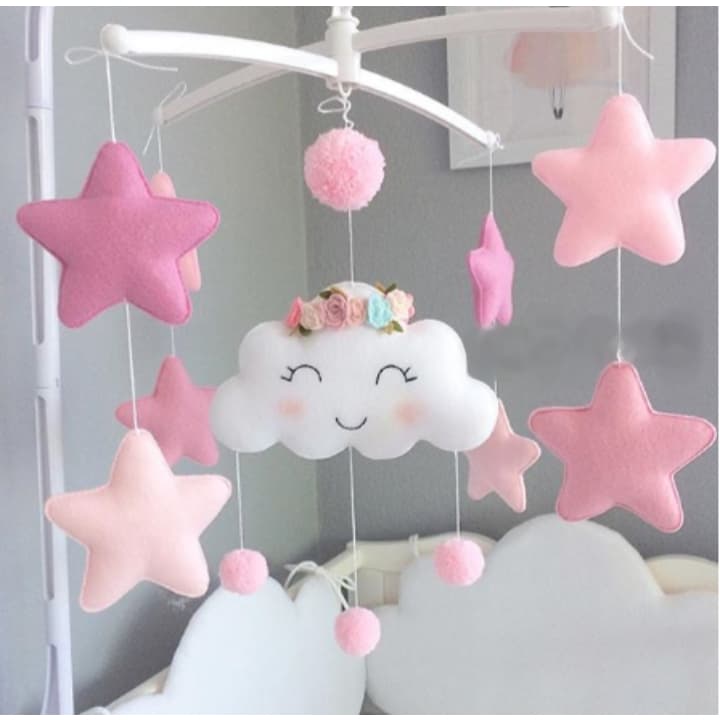 Móbile Para Berço Nuvem Chuva de Amor Rosa Menina