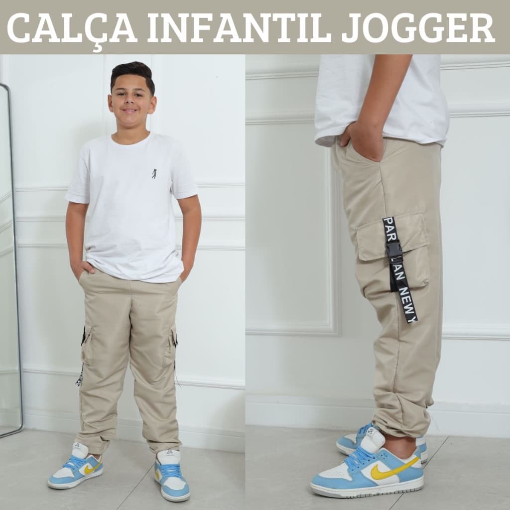 Calça Jogger Tactel Infantil Masculino Para Meninos 4 Bolsos Calça Bomber Cargo Hip Hop