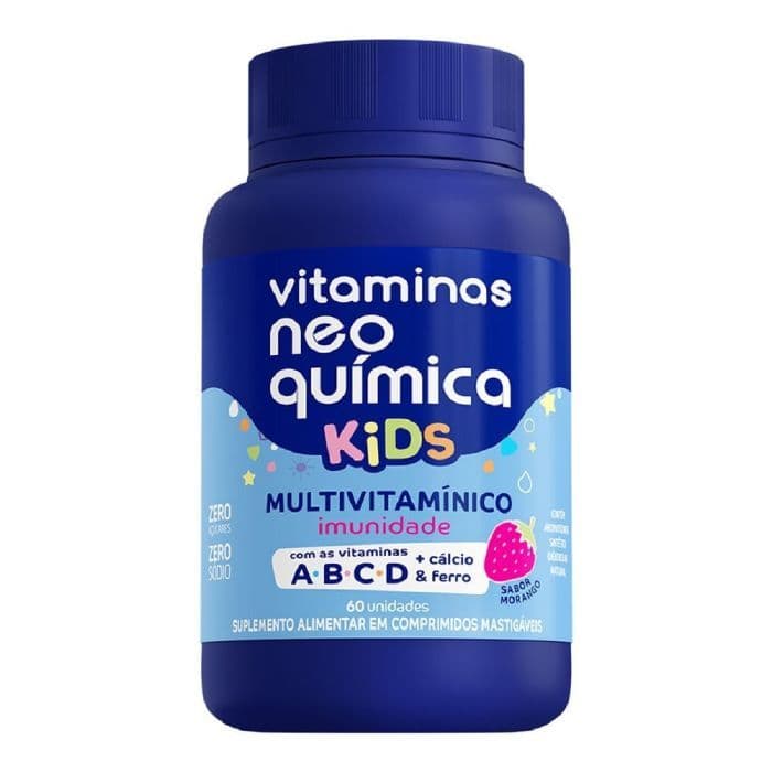 KIT COM 2 UNID VITAMINA KIDS MORANGO 60 COMPRIMIDOS MASTIGÁVEIS NEO QUIMICA