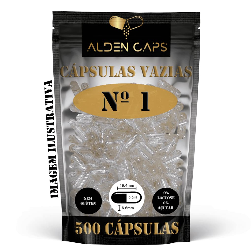 500 Cápsulas Vazias de Gelatina Incolor Nº 1 (400mg)