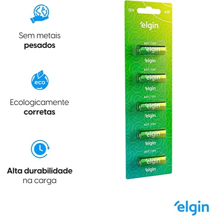 Bateria Alcalina 27A 12v Elgin Blister C/ 5 Un.