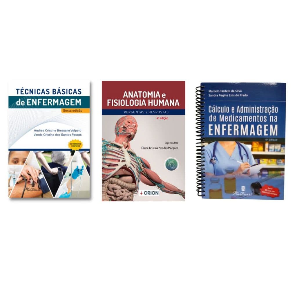Kit de Enfermagem 3 livros Técnicas de Enfermagem + Anatomia com Resumão + Calculo Farmacologia