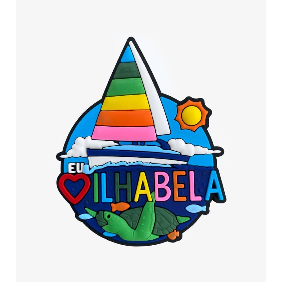 Ímã Ilhabela SP Eu Amo Ilhabela Caravela Colorida – Ímã de Geladeira