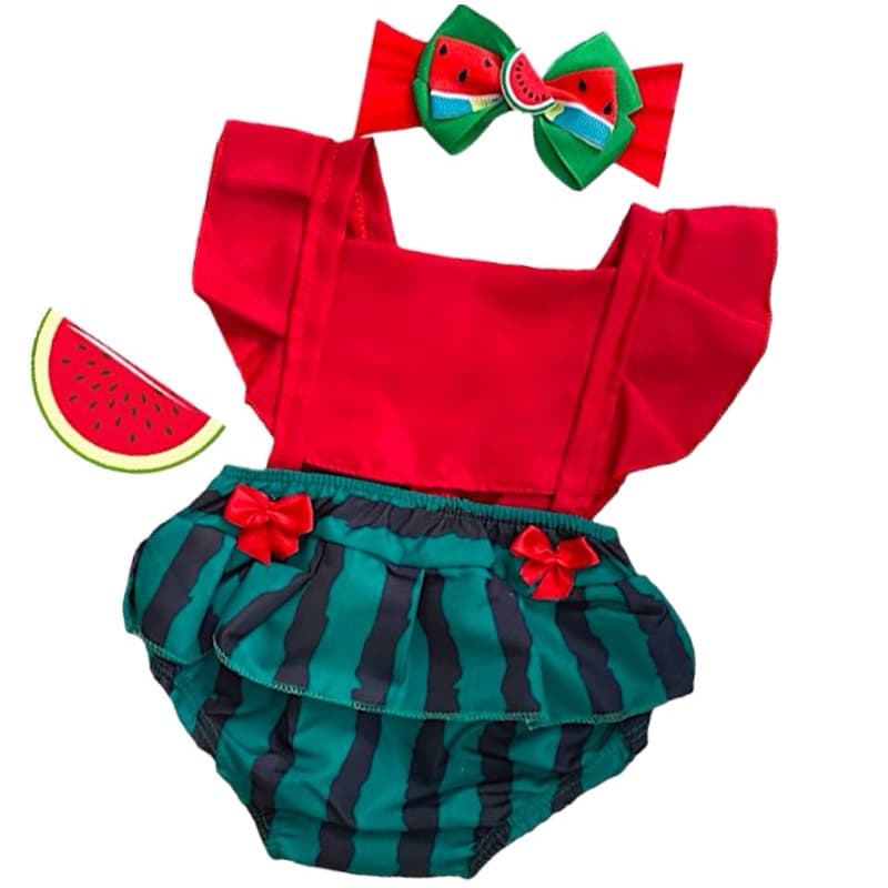 Romper Melancia Mesversario Frutinhas Fruta melancia + laço de brinde