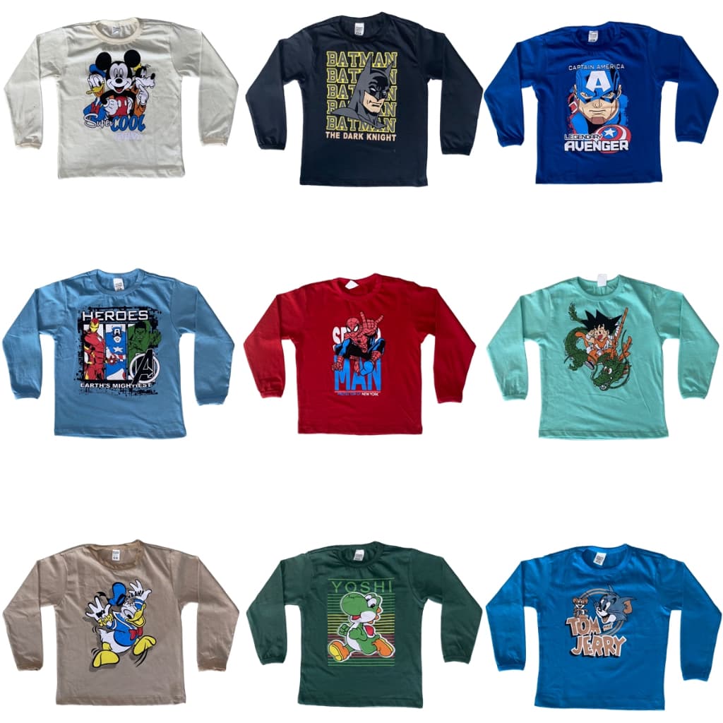 Kit 5 Camisetas Manga Longa Infantil Roupa Menino Frio 2 a 8 Anos