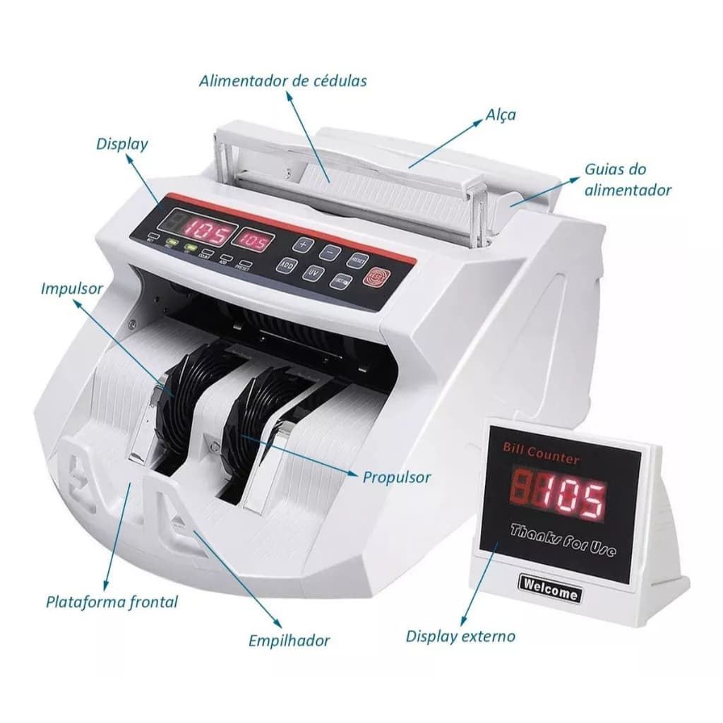 Contador de Notas Maquina De Dinheiro Cédulas Detecta Nota Falsa Bivolt  Promoção Limitada