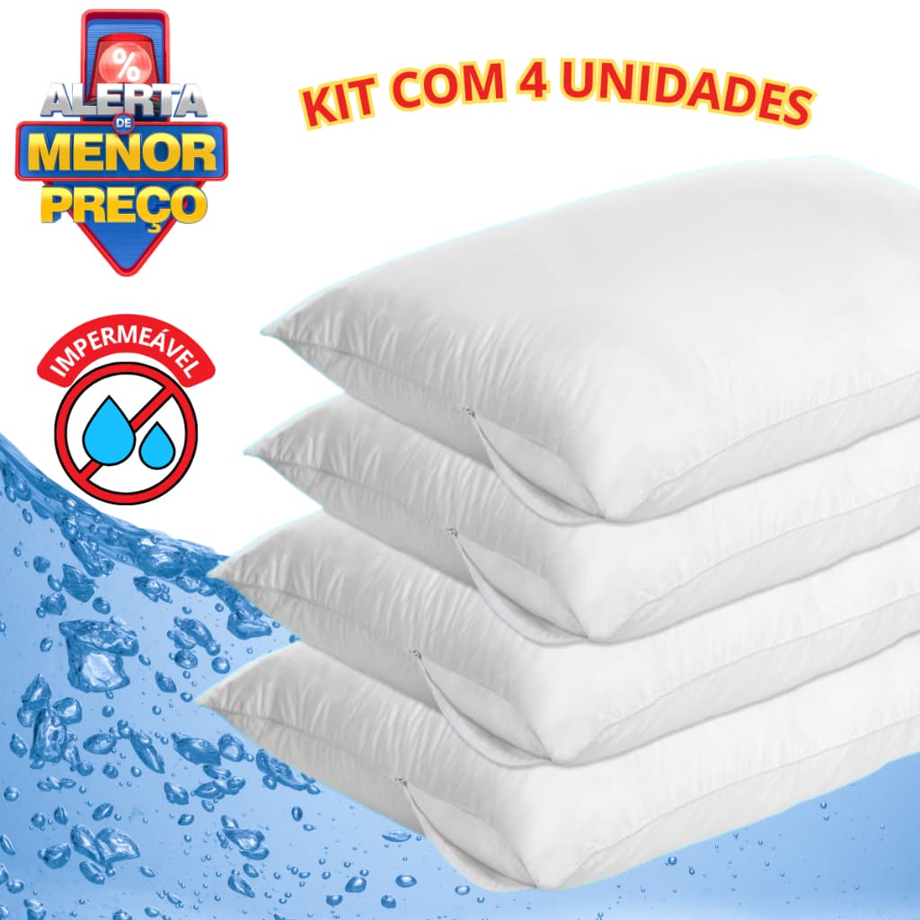 Kit 4 Capas Protetora de Travesseiro com Zíper Impermeável Anti-Ácaro