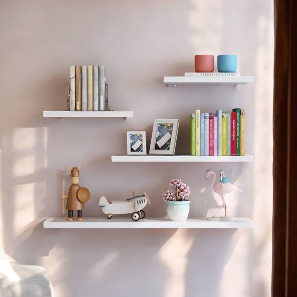 Kit 4 Prateleiras Nicho Mdf Branco 10x20/30/40/45 Sala Quarto Cozinha Com Kit De Instalação