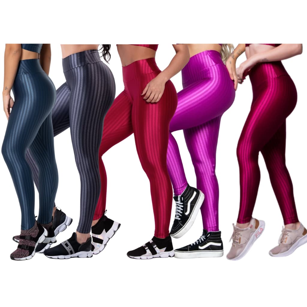 Kit 5 Calças Legging Modelo 3D Básico Cintura Alta Fitness Academia