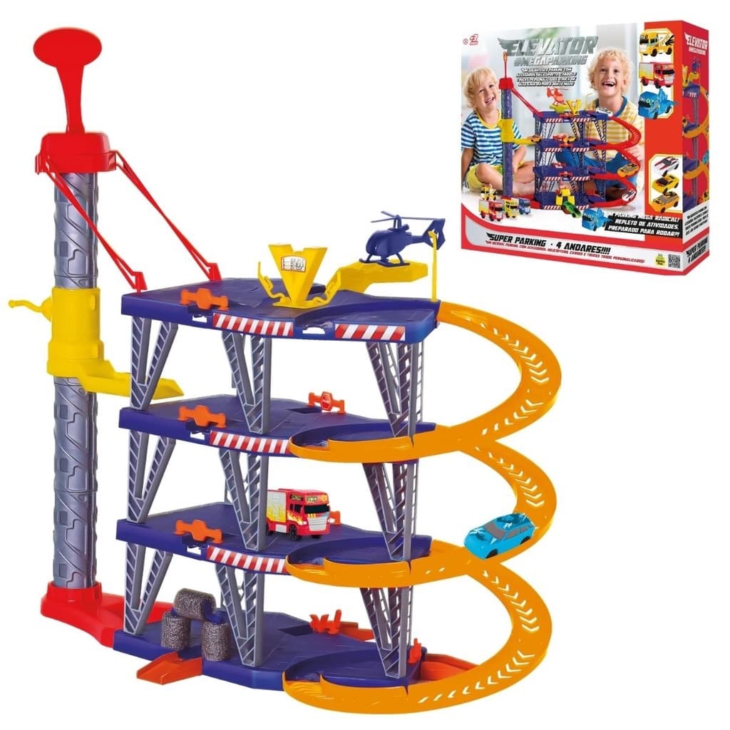 Mega Parking Elevador Pista Radical C/ Carrinho e Helicóptero - Posto Lava Rápido