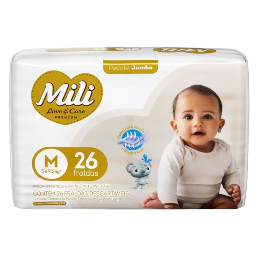 Fralda Mili Love & Care Premium M com 26 unidades