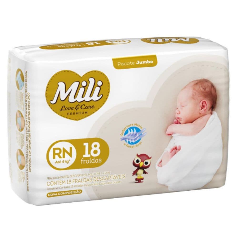Fralda Mili Love & Care Premium RN recém nascido com 18 unidades
